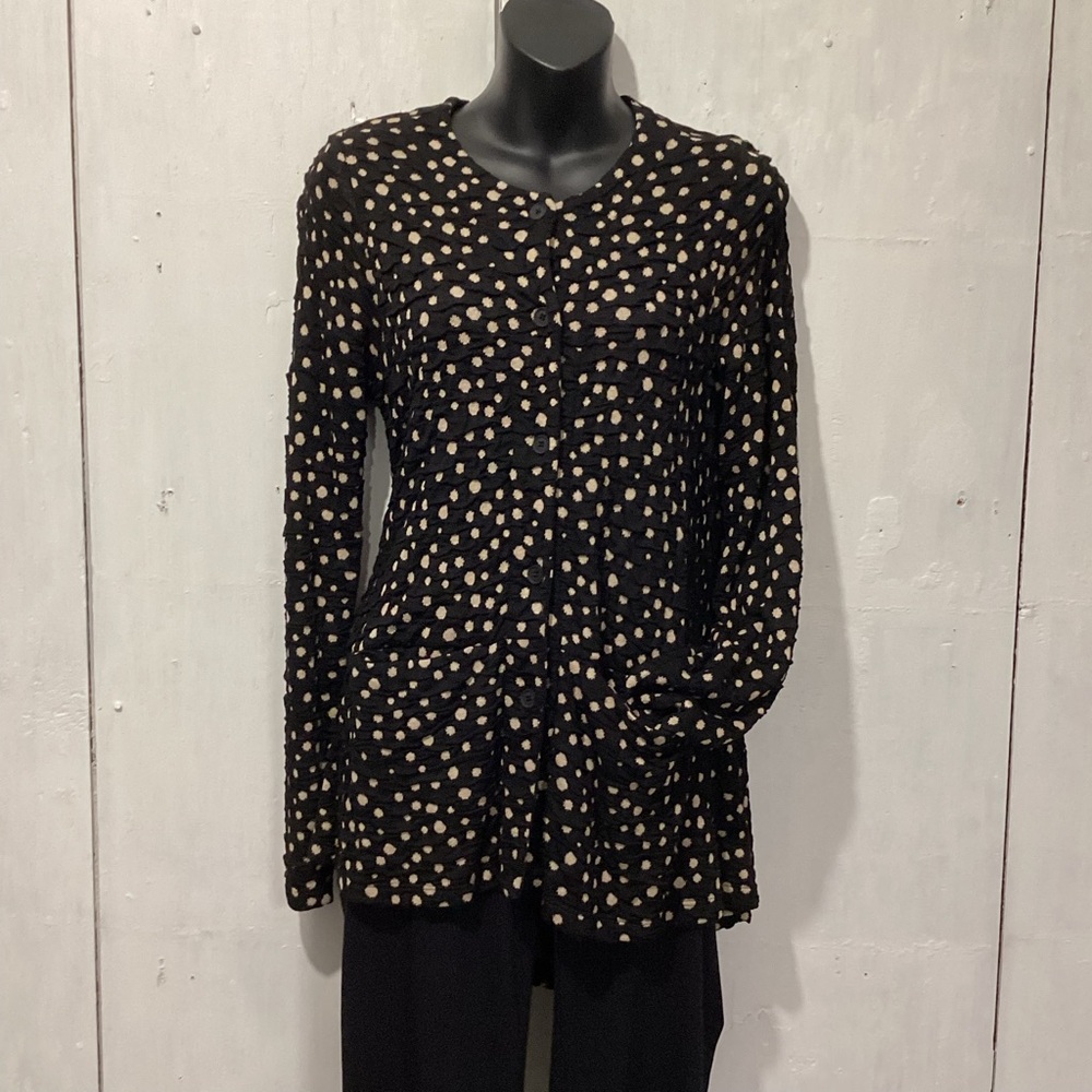 Lisa Bayne Black and Tan Polka Dot Women's Top, Size S